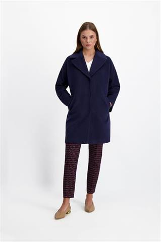Granatowy płaszcz damski o pudełkowym kroju 85671 - 332581
