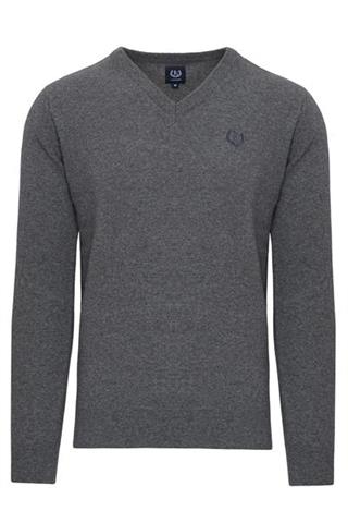 Szary sweter z wełny V-Neck 72760 - 34711