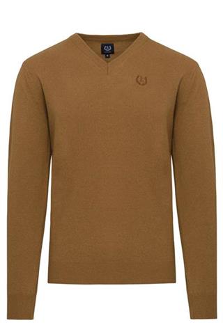 Camelowy sweter z wełny V-Neck 72803 - 34761