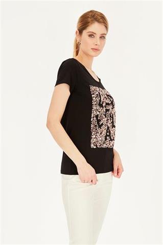 Granatowy t-shirt damski z cekinami 58832 - 391041