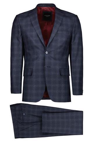 Granatowy garnitur w kratę 35318 - 394611