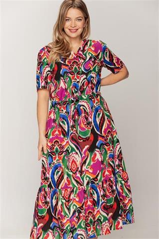 Kolorowa sukienka z falbaną 58866 - 397221