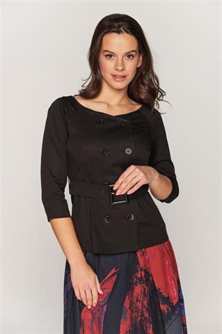 Czarna bluzka z wiązaniem w pasie 58876 - 397821