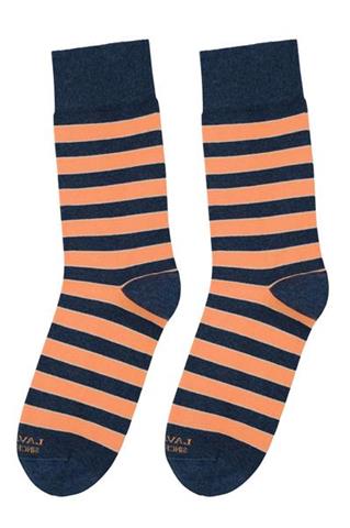 Granatowe skarpety w pomarańczowe pasy 73075 - 44711