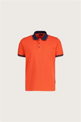 Pomarańczowe polo męskie z czarnym kołnierzem 74128 - 632081