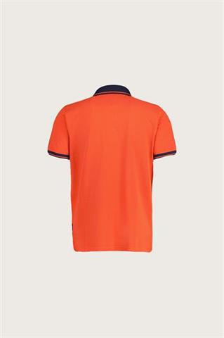 Pomarańczowe polo męskie z czarnym kołnierzem 74128 - 632091