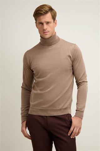 Golf męski w kolorze kamiennym z wełny merino 74354 - 642381