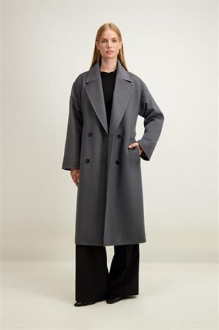 Szaro-zielony wełniany płaszcz damski 87414 - 642921