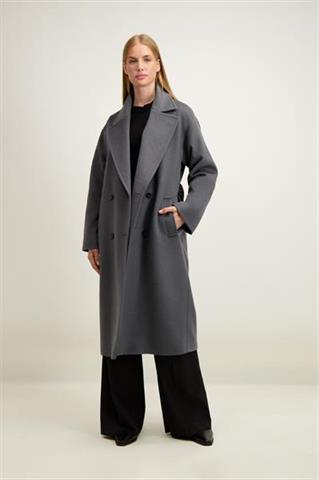 Szaro-zielony wełniany płaszcz damski 87414 - 642931