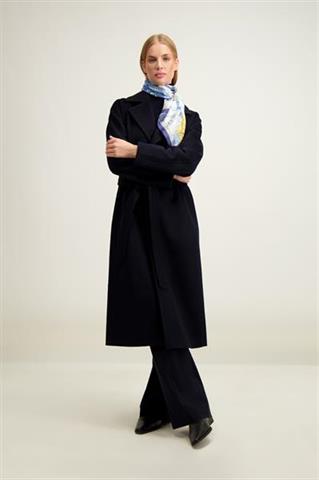 Granatowy płaszcz damski z wełną 87419 - 644401