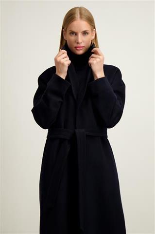 Granatowy płaszcz damski z wełną 87419 - 644421