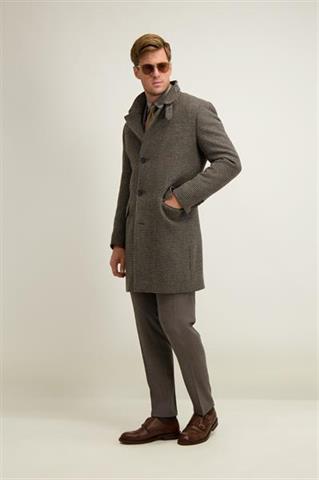 Brązowo-szary płaszcz męski z wełną 20059 - 644491