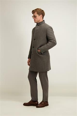 Brązowo-szary płaszcz męski z wełną 20059 - 644511