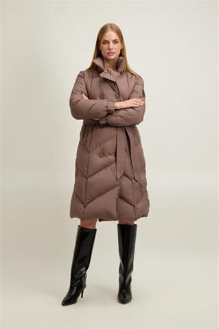 Brązowo-szary pikowany płaszcz damski 87489 - 649051