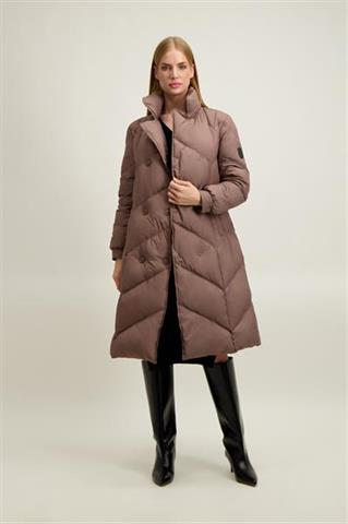 Brązowo-szary pikowany płaszcz damski 87489 - 649061