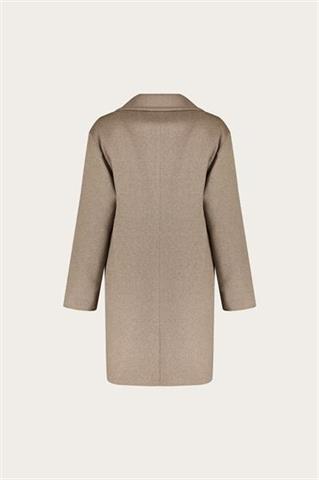 Beżowo-szary płaszcz damski z wełną 87409 - 649641