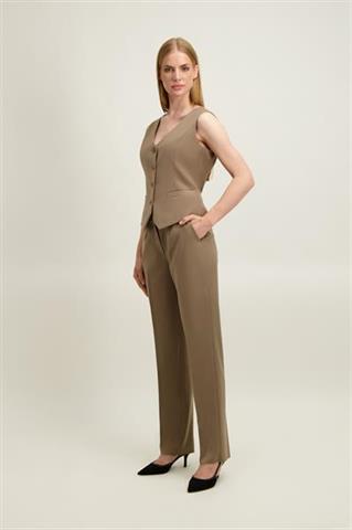 Beżowo-szare spodnie damskie z wełną 87524 - 650081