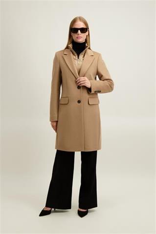 Kamelowy płaszcz damski z wełną 87425 - 650141