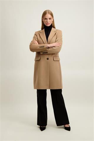 Kamelowy płaszcz damski z wełną 87425 - 650151