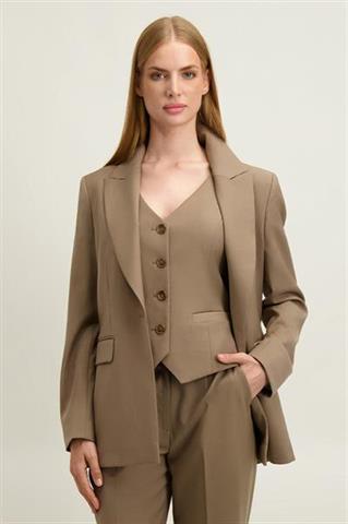 Beżowo-szara marynarka damska z wełną 87523 - 650321