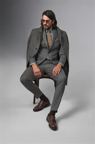 Brązowo-szary płaszcz męski z wełną 20059 - 650481