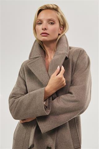 Brązowo-szary płaszcz damski z wełną 87416 - 652181