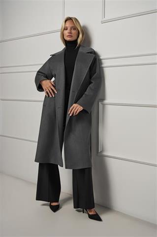 Szaro-zielony wełniany płaszcz damski 87414 - 653011