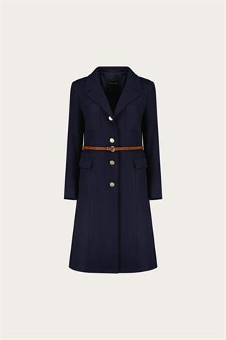 Granatowy płaszcz damski z bawełną 87584 - 655831