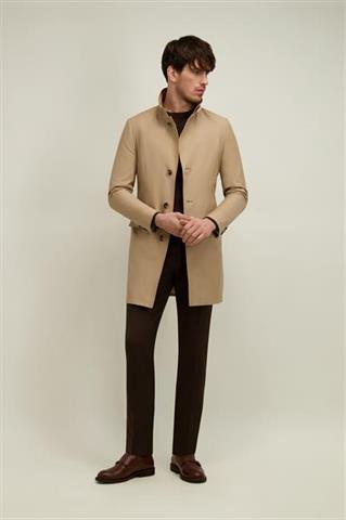 Kamelowy płaszcz męski z bawełną 20218 - 657301