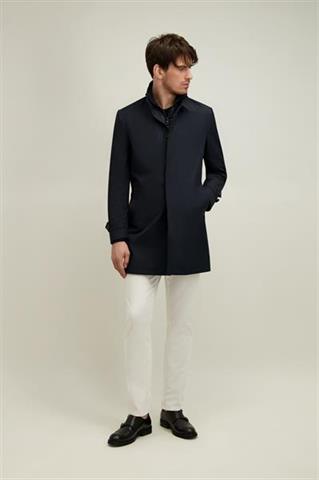 Granatowy płaszcz męski z bawełną 20222 - 657341