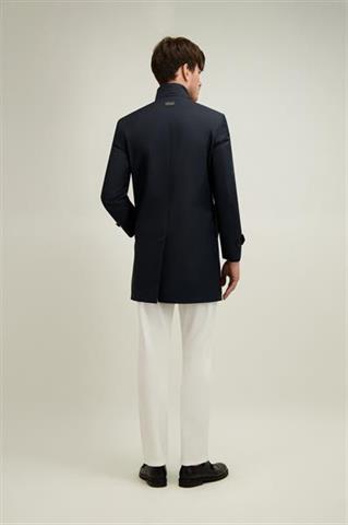 Granatowy płaszcz męski z bawełną 20222 - 657361