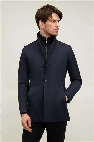 Granatowy płaszcz męski z bawełną 20055 - 657521