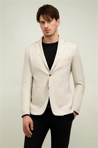 Beżowa marynarka męska z bawełną i lnem 46494 - 658111