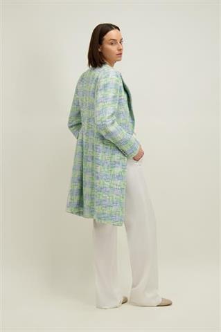 Niebiesko-zielony płaszcz damski z bawełną 87549 - 658381