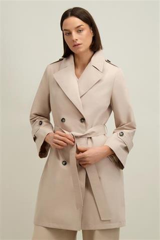 Beżowy płaszcz damski z bawełną 87554 - 658631