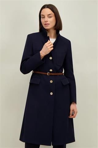 Granatowy płaszcz damski z bawełną 87584 - 658671