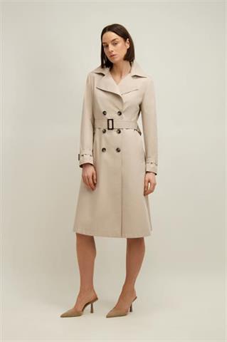 Beżowy płaszcz damski z bawełną 87553 - 659451