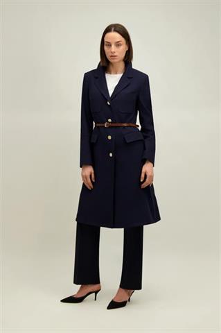 Granatowy płaszcz damski z bawełną 87584 - 659491