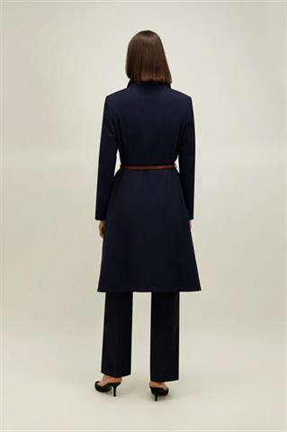 Granatowy płaszcz damski z bawełną 87584 - 659501