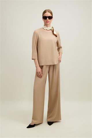 Beżowe szerokie spodnie damskie 57798 - 664941