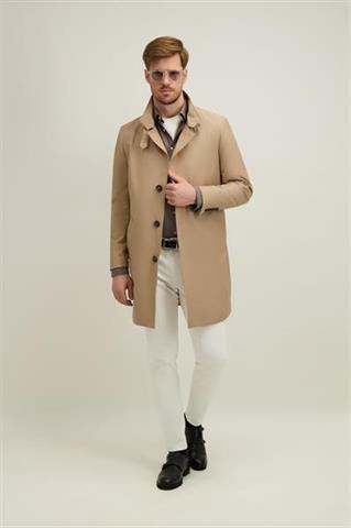 Kamelowy płaszcz męski z bawełną 20217 - 665311