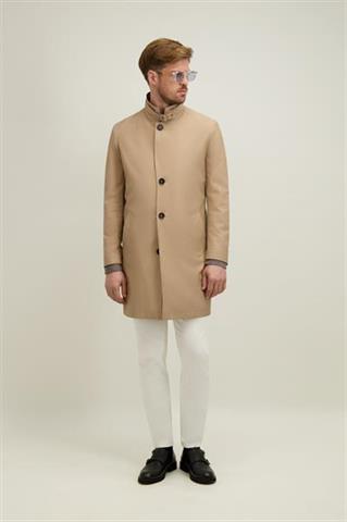 Kamelowy płaszcz męski z bawełną 20217 - 665321