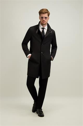 Czarny płaszcz męski z bawełną 20219 - 665361