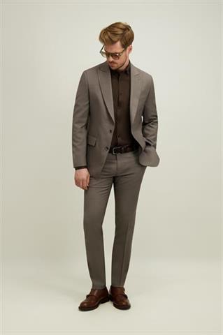 Brązowy garnitur męski z wełną 35531 - 665741