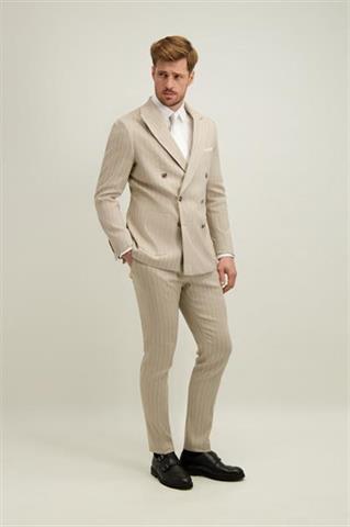 Beżowe spodnie męskie z lnem 66493 - 666261