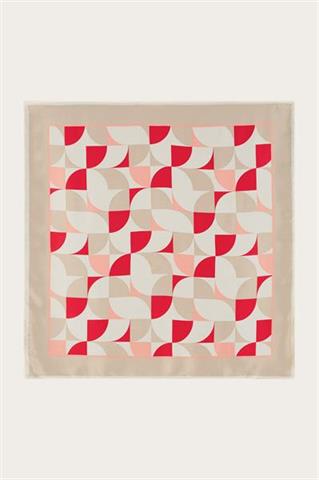 Kremowo-czerwona apaszka damska 87662 - 667551