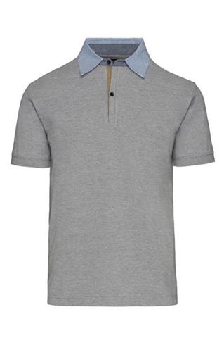 Szara melanżowa koszulka polo z kołnierzykiem w kratkę 72969 - 67261