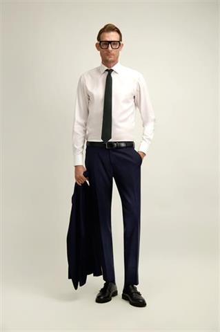 Granatowe wełniane spodnie męskie - Marlane TRAVEL SUIT 64866 - 676561