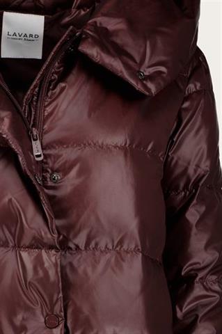 Bordowy puchowy płaszcz damski - naturalny puch 87031 - 679381