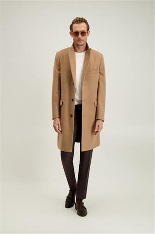 Kamelowy płaszcz męski z wełną 28079 - 683861